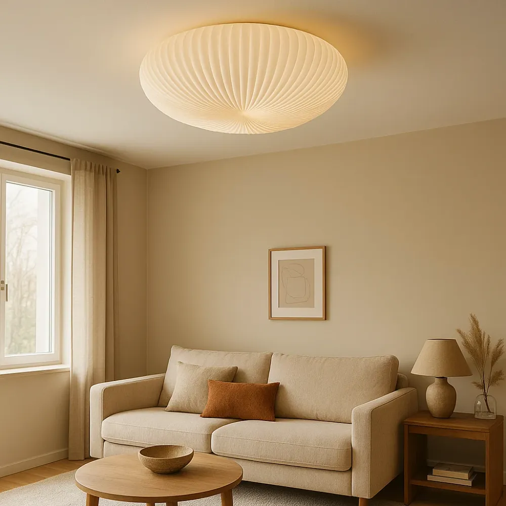 Pleated Ceiling Light | Modern Ribbed Design Warm LED 45