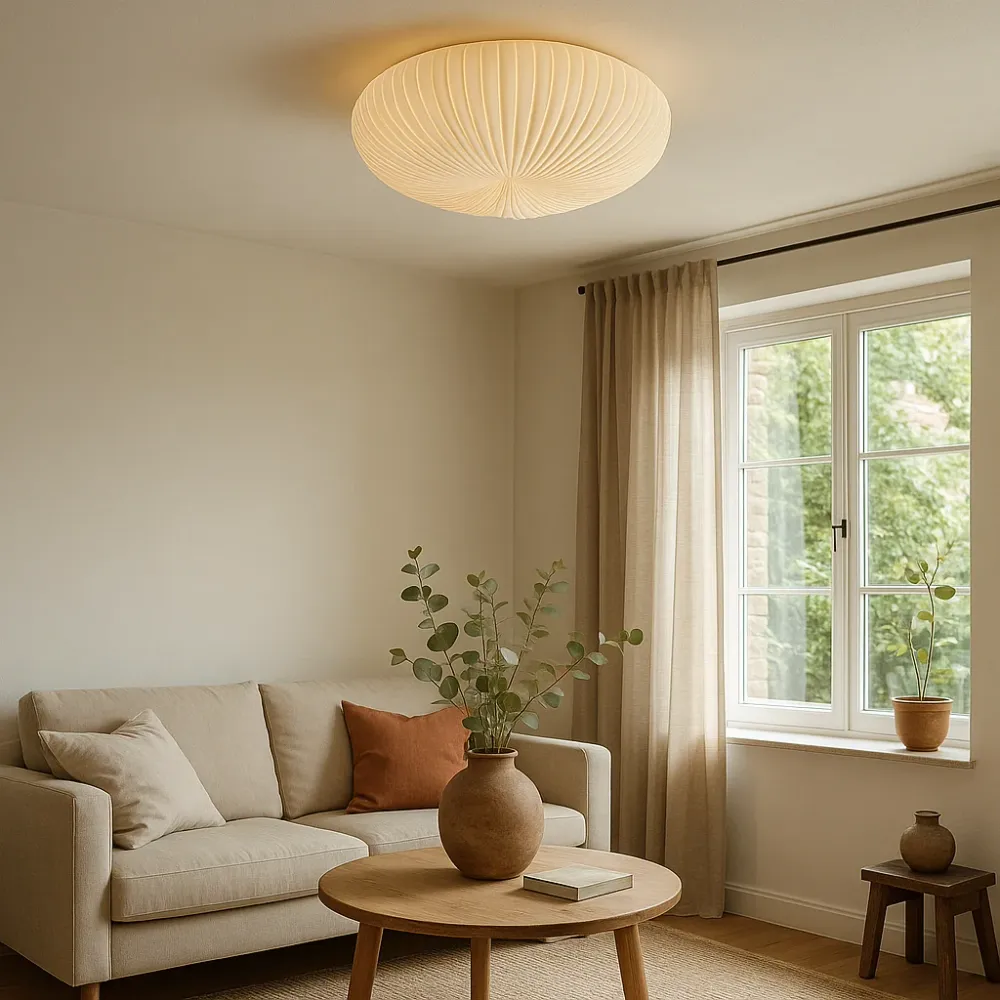 Pleated Ceiling Light | Modern Ribbed Design Warm LED 45
