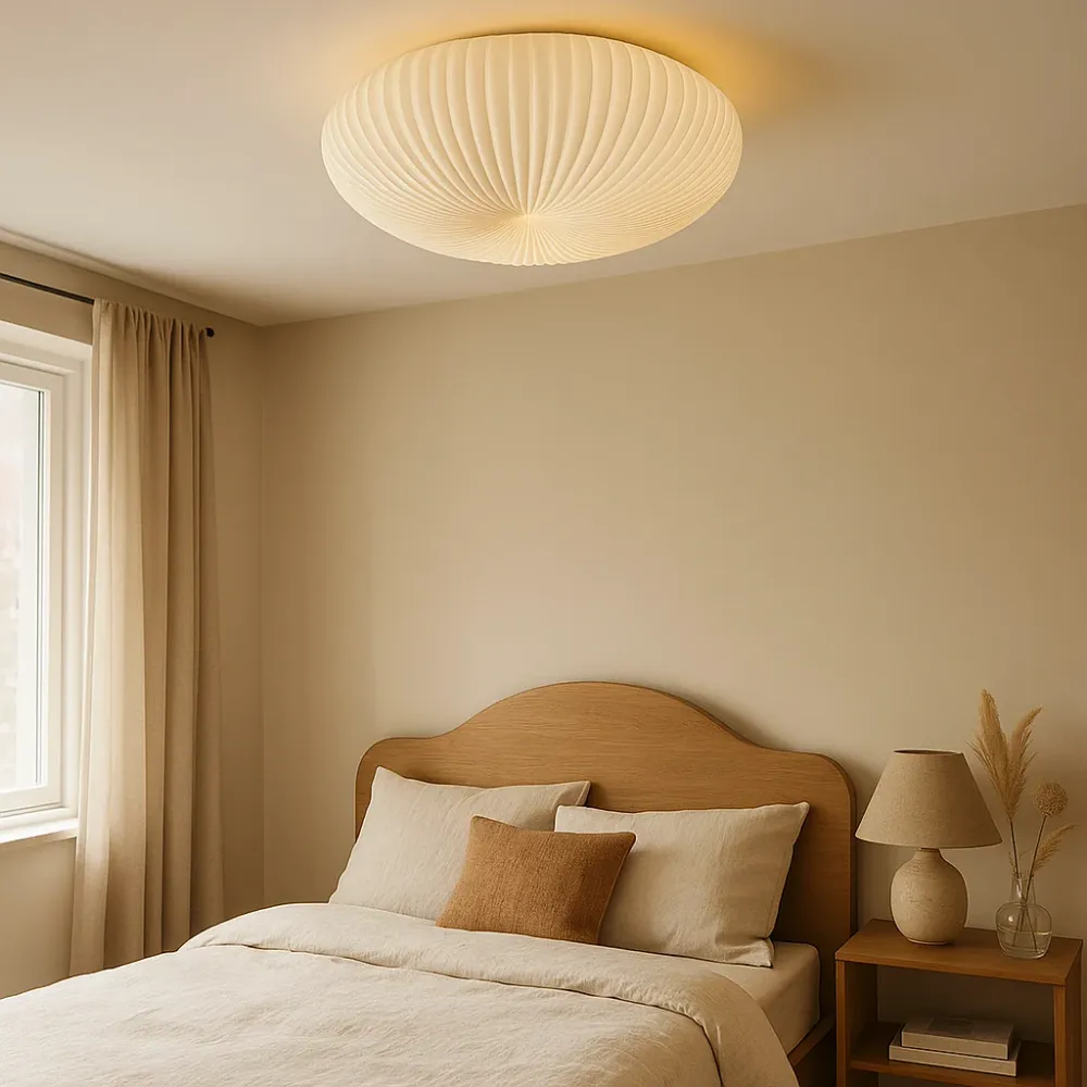 Pleated Ceiling Light | Modern Ribbed Design Warm LED 45