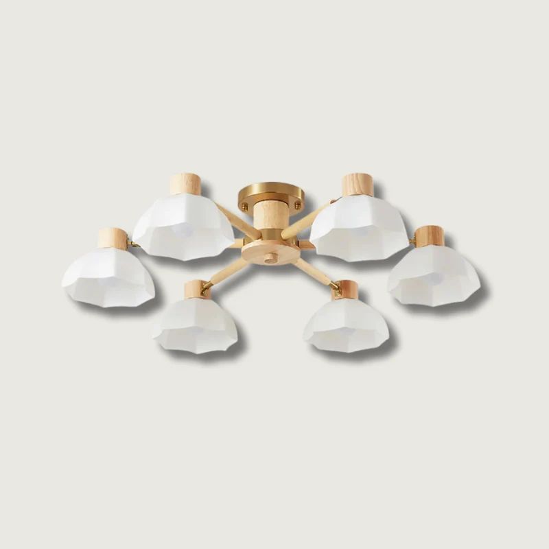 Scandinavian Ceiling Light | Wood and Glass Flower Design Gold