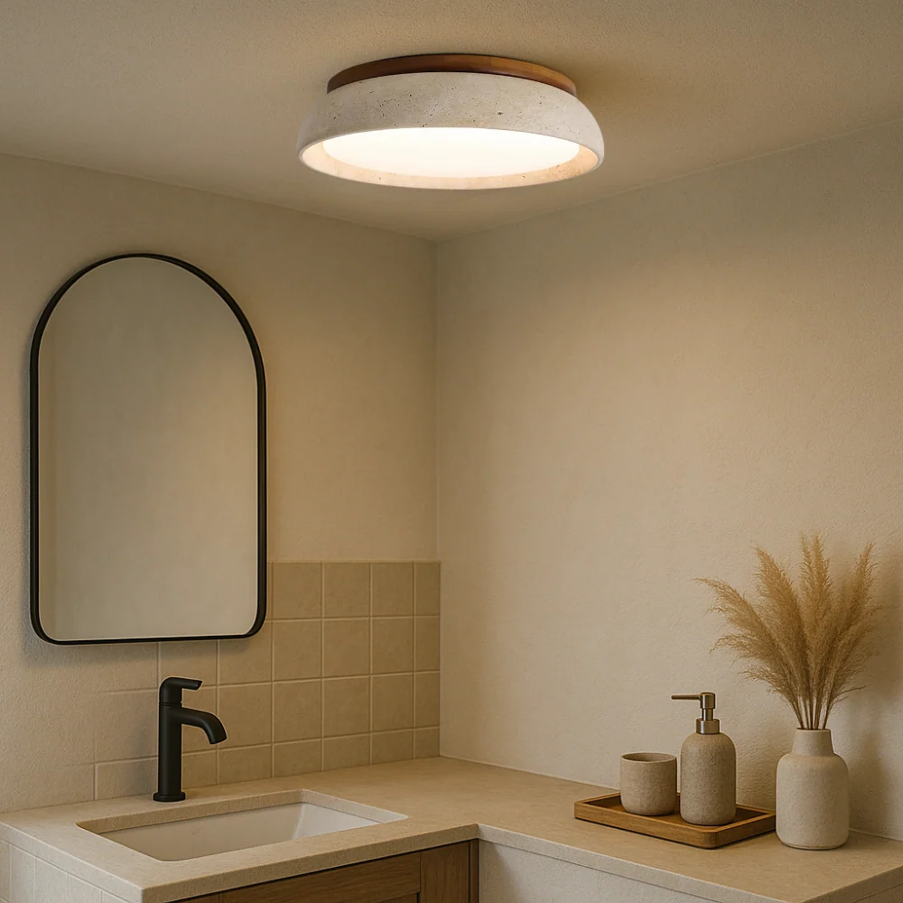Travertine Ceiling Light | Natural Stone Wood Accent Design %e2%88%85