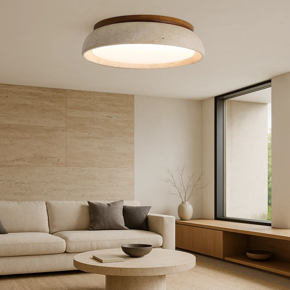 Travertine Ceiling Light | Natural Stone Wood Accent Design %e2%88%85