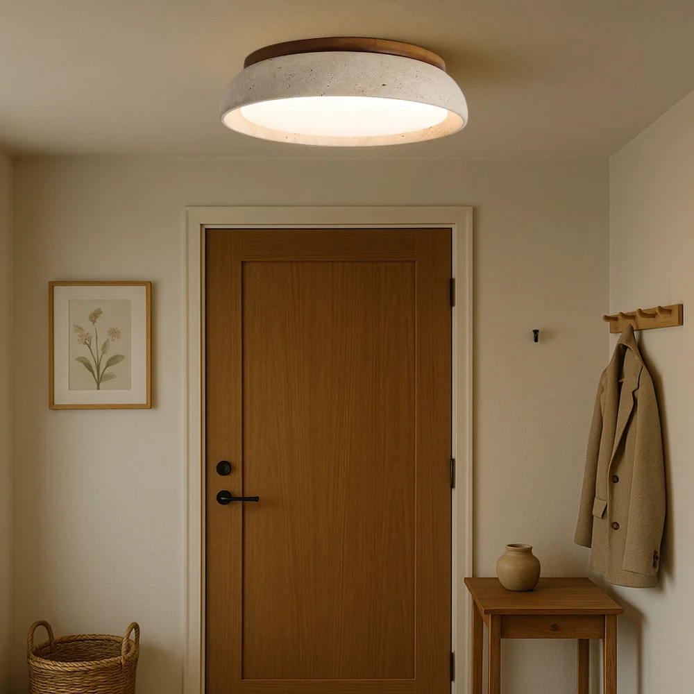 Travertine Ceiling Light | Natural Stone Wood Accent Design %e2%88%85