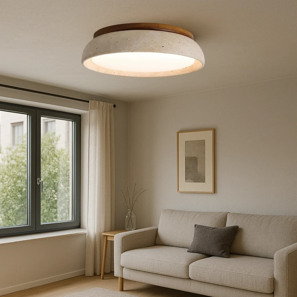 Travertine Ceiling Light | Natural Stone Wood Accent Design %e2%88%85