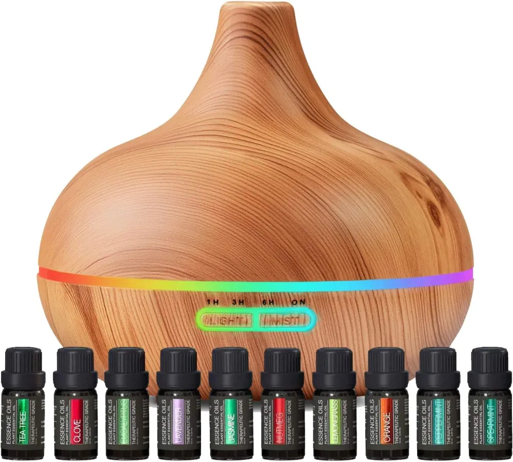 Ultrasonic Essential Oil Diffuser | 400ml Wood Grain Design LED Lighting