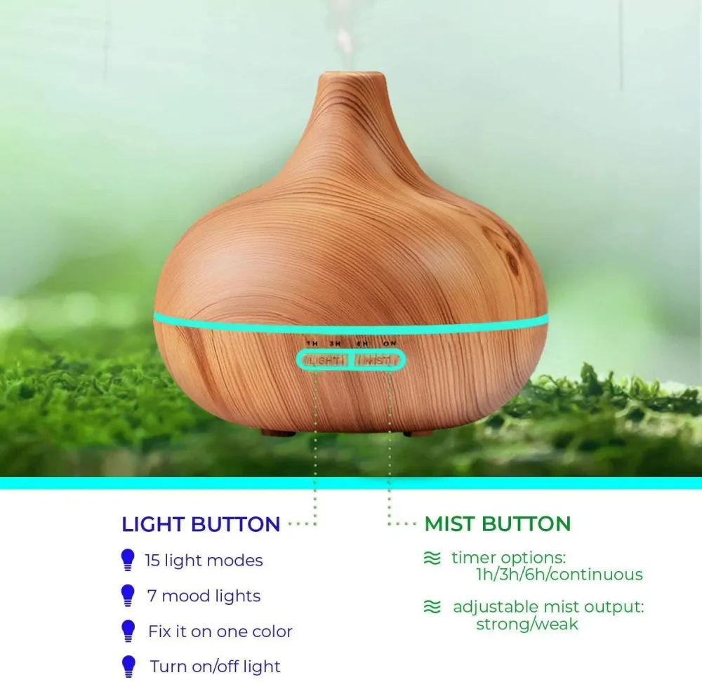 Ultrasonic Essential Oil Diffuser | 400ml Wood Grain Design LED Lighting