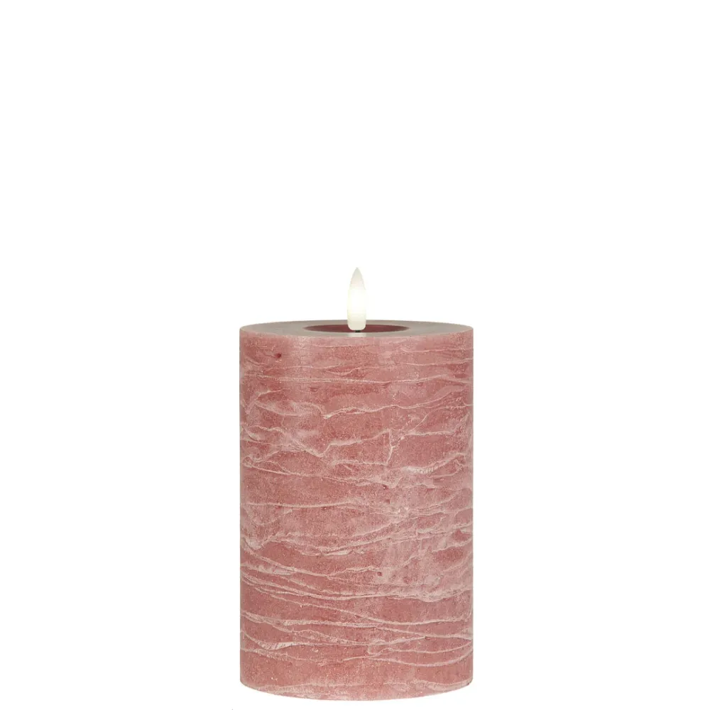 Ib Laursen - LED-bloklys rosa m/varm flamme indendørs - 15 cm