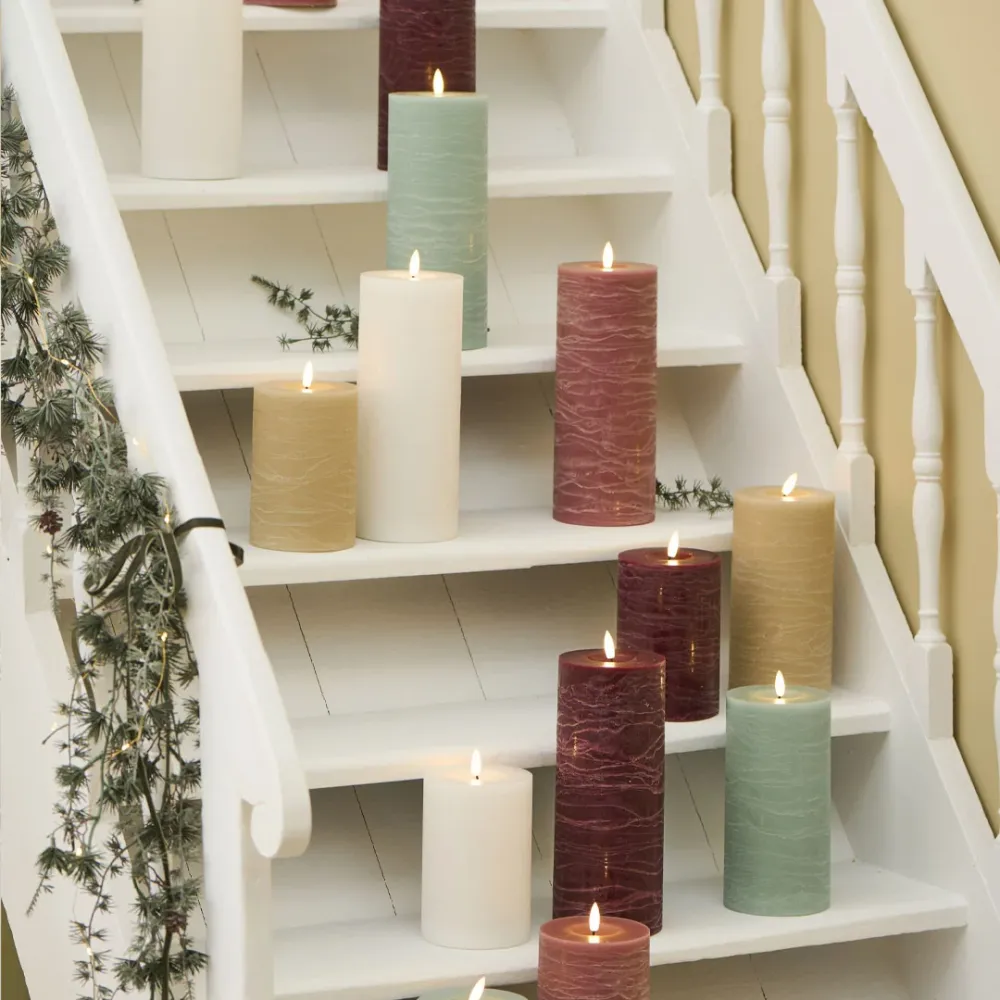 Ib Laursen - LED-bloklys rosa m/varm flamme indendørs - 15 cm