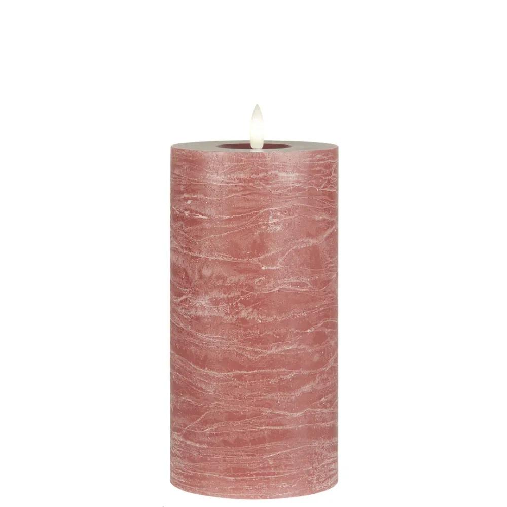 Ib Laursen - LED-bloklys rosa m/varm flamme indendørs - 20 cm