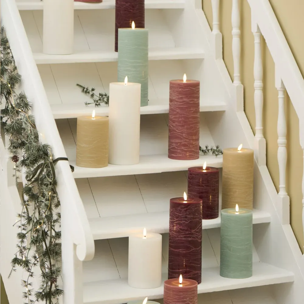 Ib Laursen - LED-bloklys rosa m/varm flamme indendørs - 20 cm