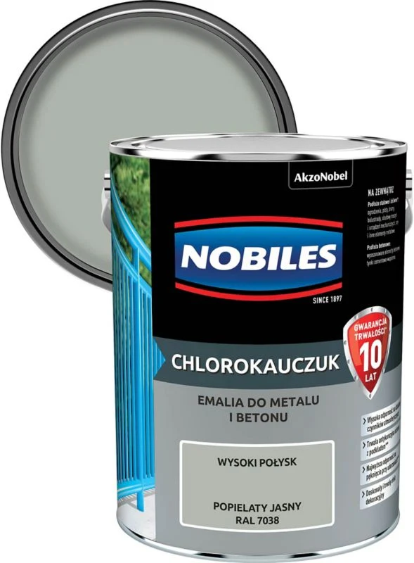 Nobiles klorokaučuk-emalje til metal og beton, vivid ask 5 l