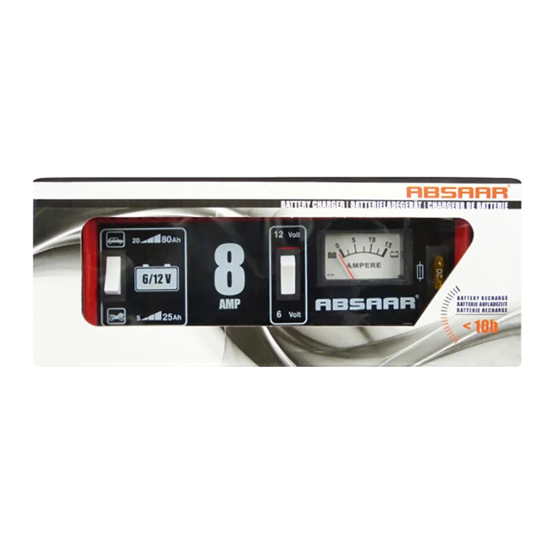 Absaar, Semi-professionel Batterioplader 6/12V 8A - Metalhus - Auto/Motorcykel