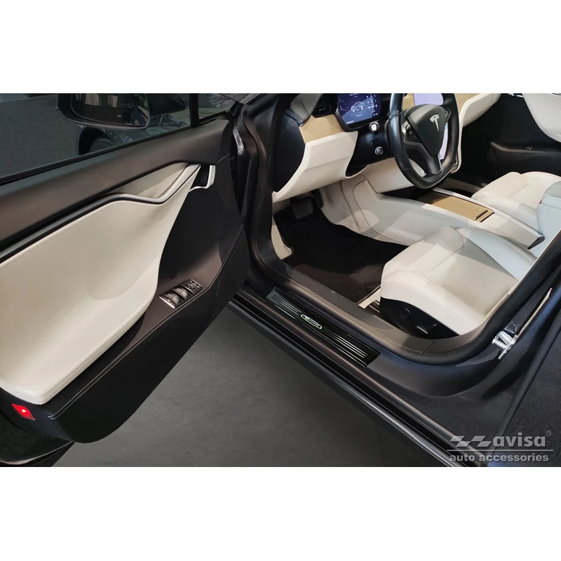 Avisa, Bagkofangerbeskytter, Blank Sort, Rustfritstål, passer til Tesla Model S 2012-2016 & Facelift 2016- 'E-Power' - 4-dele