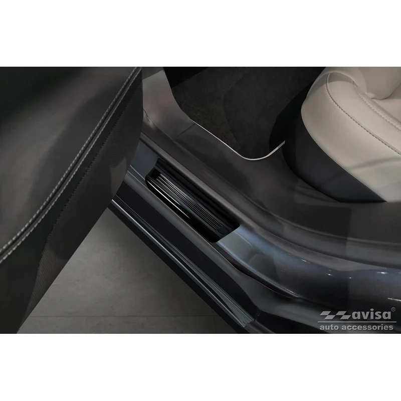 Avisa, Bagkofangerbeskytter, Blank Sort, Rustfritstål, passer til Tesla Model S 2012-2016 & Facelift 2016- 'E-Power' - 4-dele