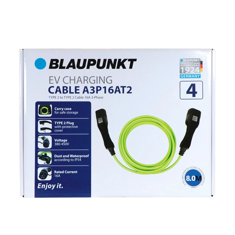 Blaupunkt, EV Ladekabel Type 2 - 3 Faser - 16A - 8m - IP54