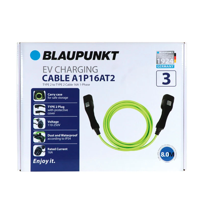 Blaupunkt, EV Opladningskabel Type 2 - 16A 1-fase - 8m - IP54