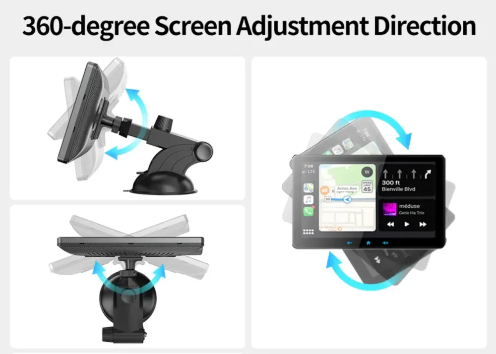 Bærbart navigationssystem med CarPlay og Android Auto | 7 tommer | Bluetooth | FM-sender | AUX