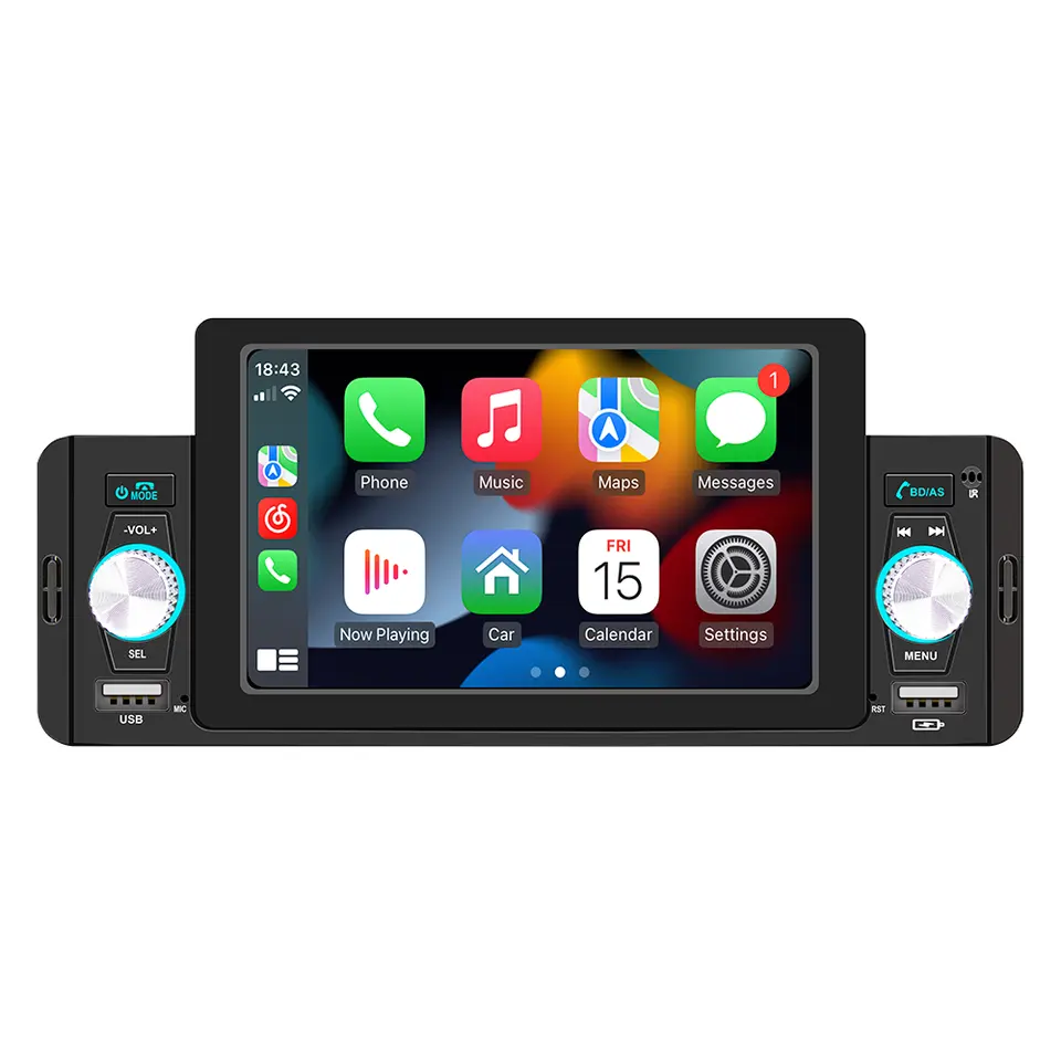 1 DIN 5" bilstereo med CarPlay og Android Auto