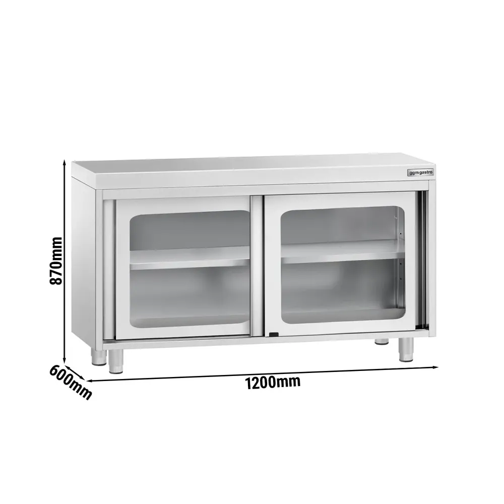 PREMIUM arbejdsskab i rustfrit metal - 1200x600mm - med glasskydedør