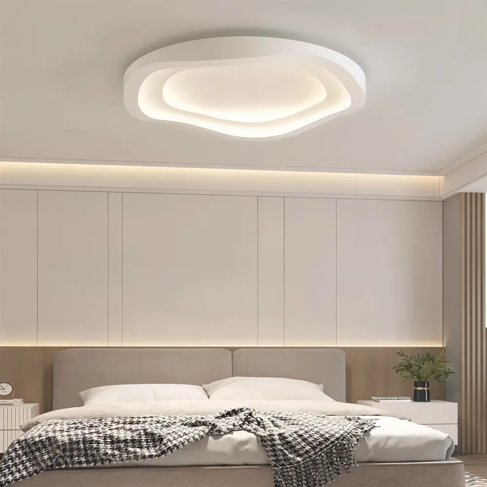 Batteridrevet Kurvet hvid loftslampe - minimalistisk, dæmpbar, crafted led-lampe Hvid