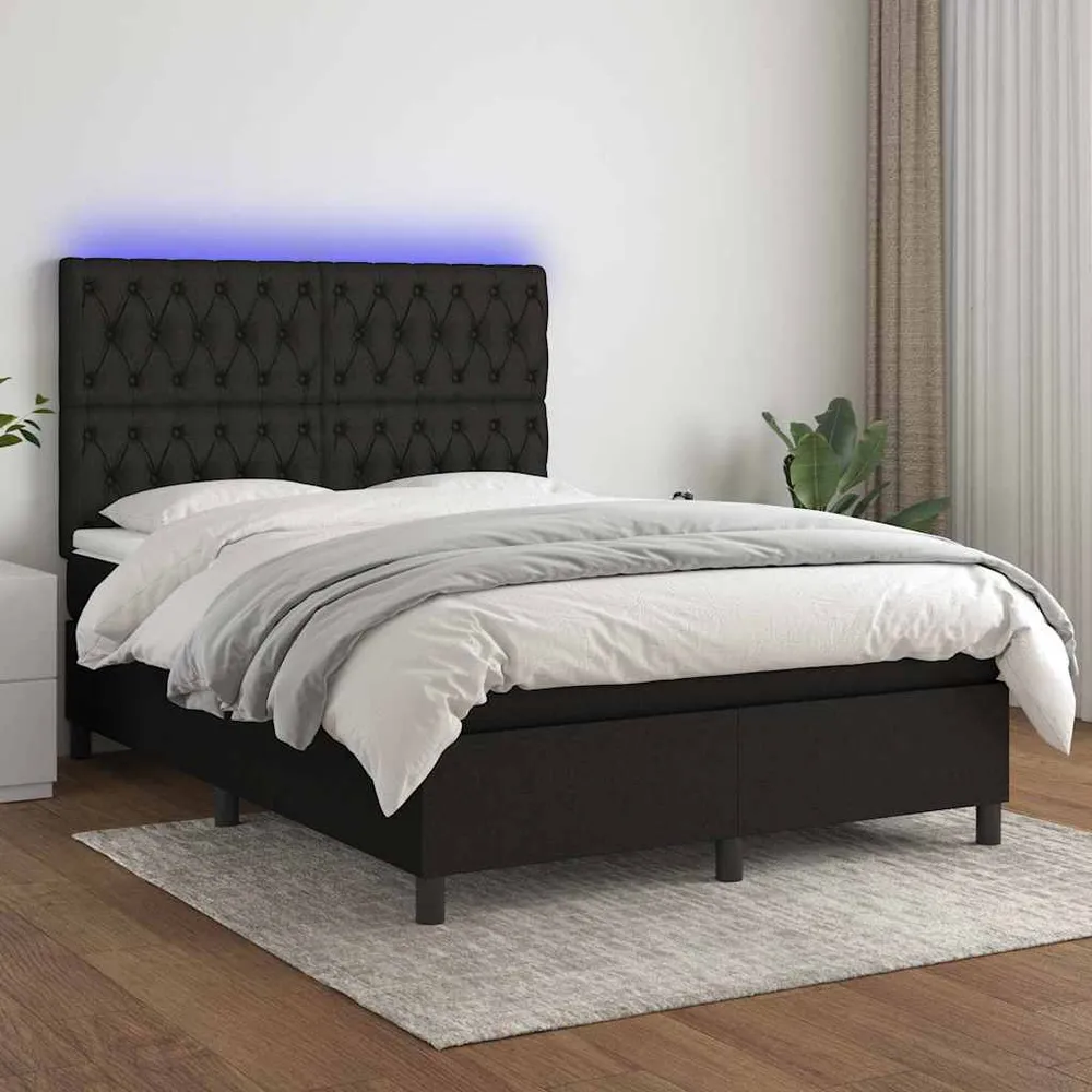 kontinentalseng med LED-lys 140x190 cm stof ebony