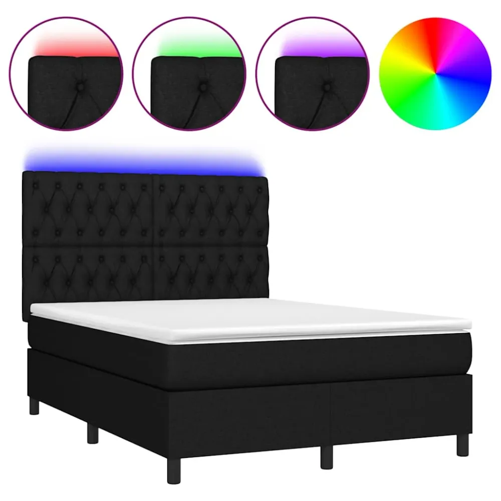 kontinentalseng med LED-lys 140x190 cm stof ebony