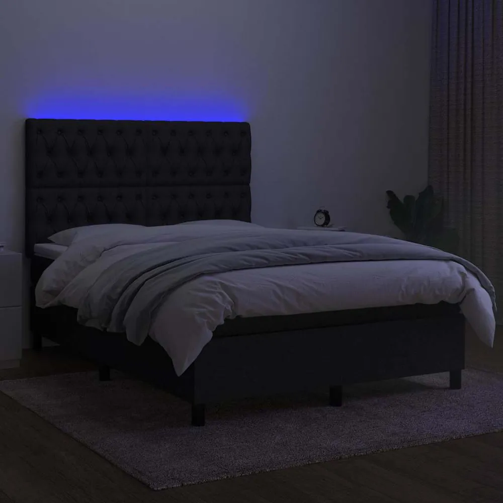 kontinentalseng med LED-lys 140x190 cm stof ebony