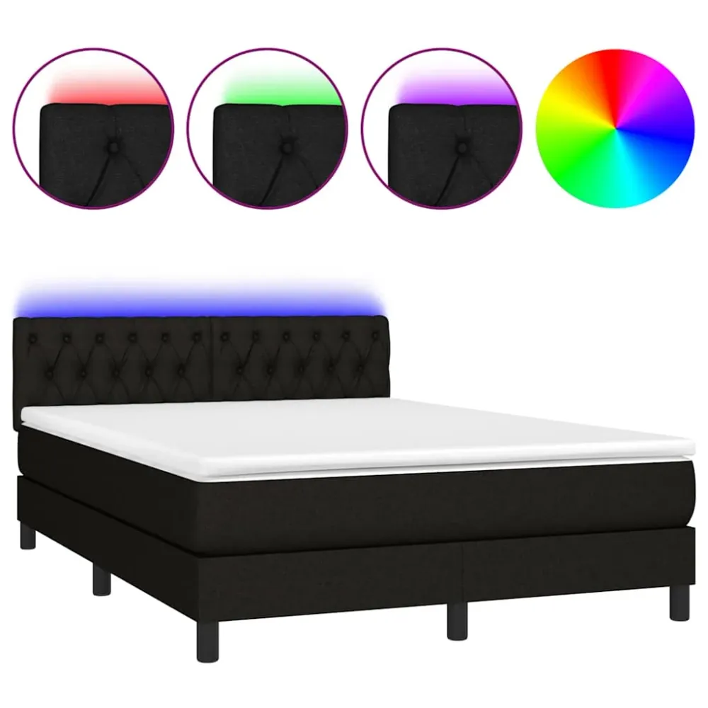 kontinentalseng med LED-lys 140x190 cm stof onyx