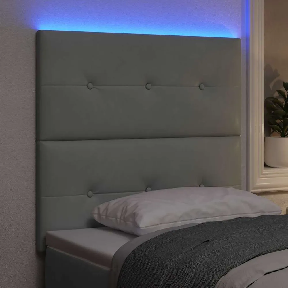 LED sengegavl med LED -strimmellys Lysegrå 90 cm Syntetisk fiber