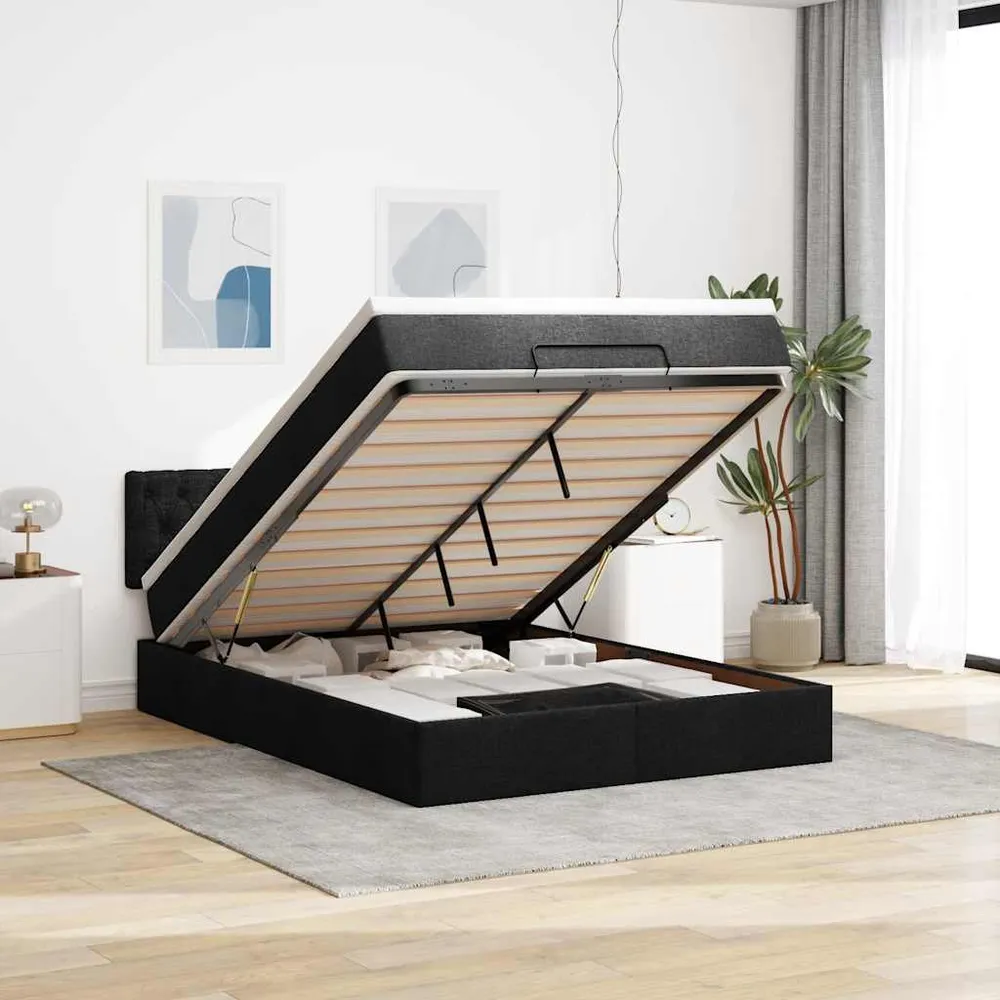 ottoman seng med madras & LEDs 140x190 cm stof Midnight