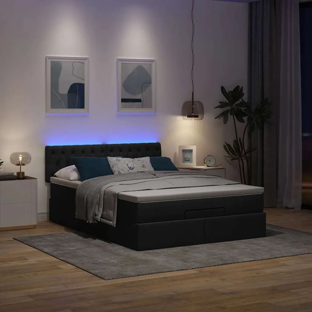 ottoman seng med madras & LEDs 140x190 cm stof Midnight