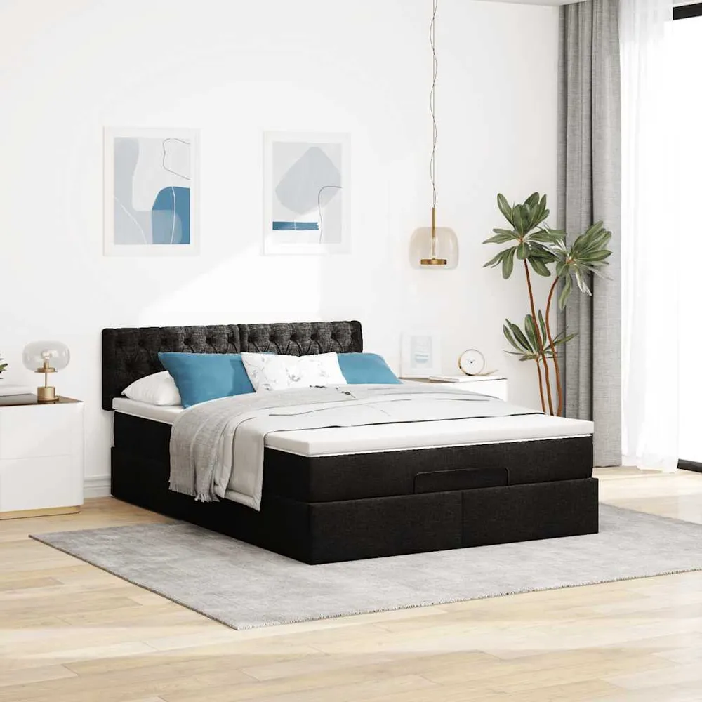 ottoman seng med madras & LEDs 140x190 cm stof Midnight