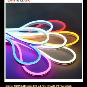 Energieffektiv 5 meter NEON Led strip, 12 volt, 40 watt, 3600 lumen, IP67, 600 LED. 5m