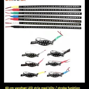LED flexible strip 60cm med blitz / strobe funktion, vandtæt, 12v. Roed