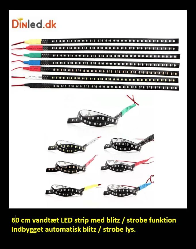 LED flexible strip 60cm med blitz / strobe funktion, vandtæt, 12v. Roed