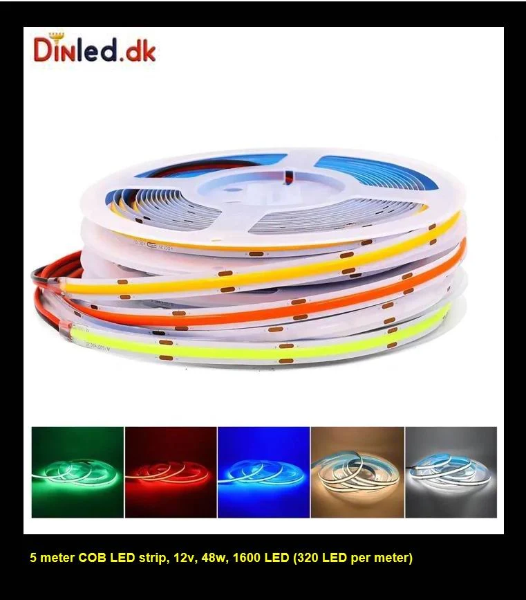 5 meter, 12 volt, 48 watt, IP44, COB LED strip Roed
