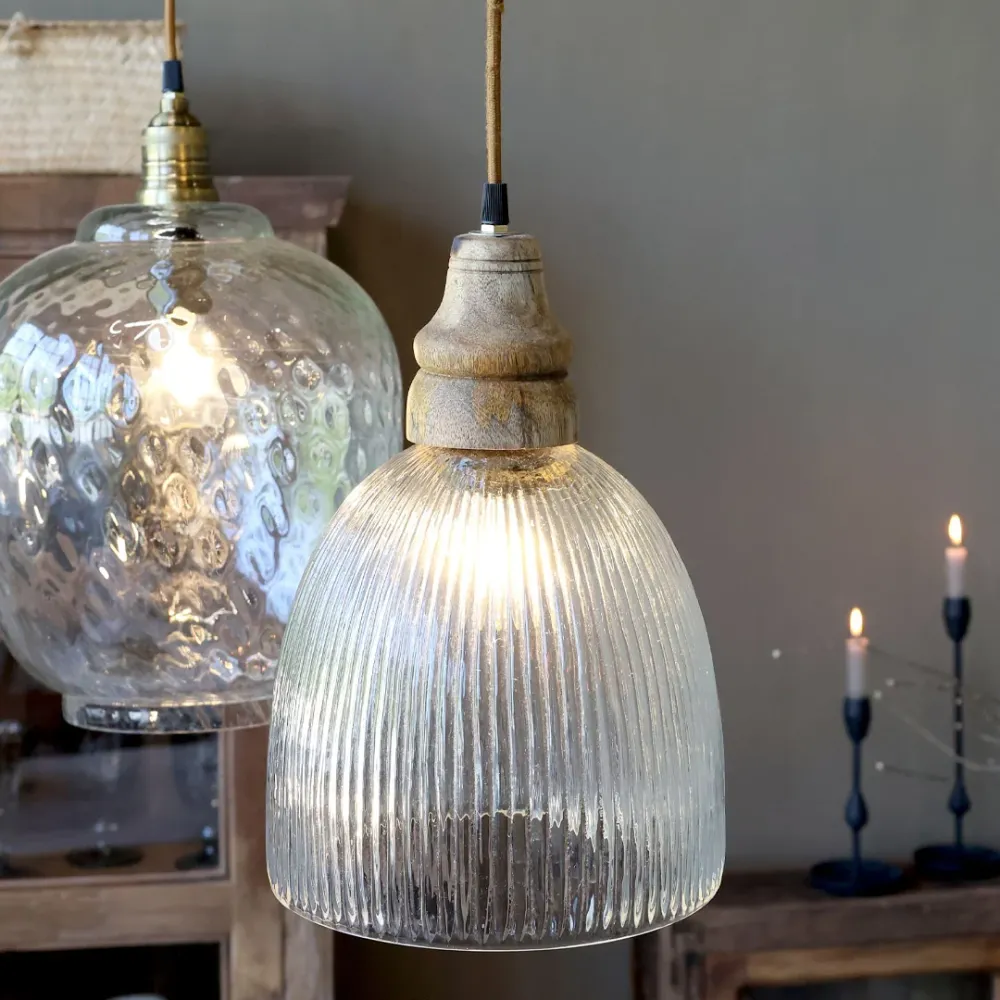 Chic Antique - Lampe med trætop – Klar, H33/Ø23 cm
