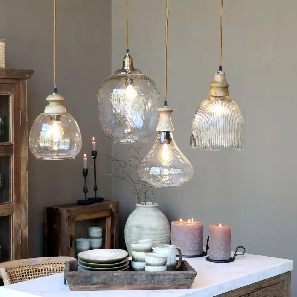 Chic Antique - Lampe med trætop – Klar, H33/Ø23 cm