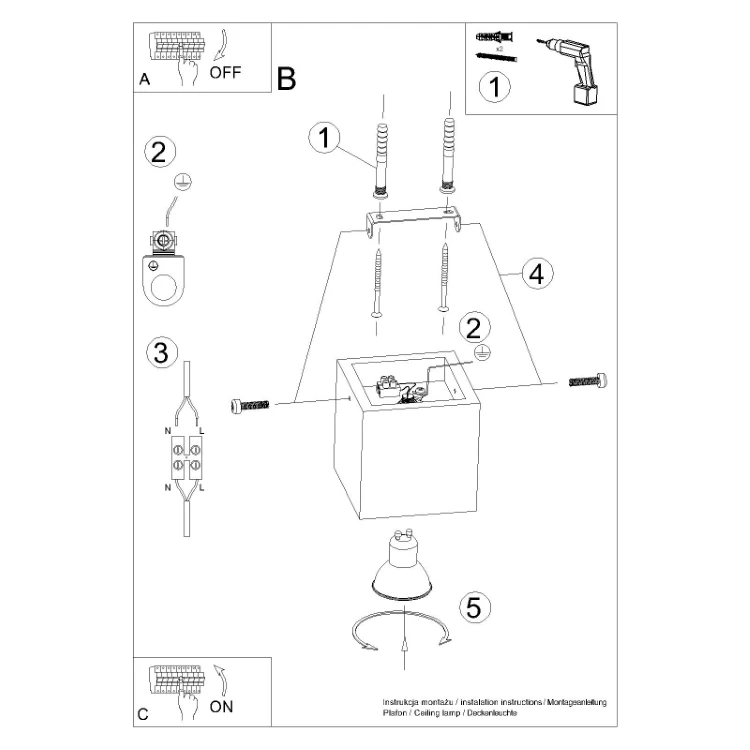 Energieffektiv Loftslampe QUAD beton