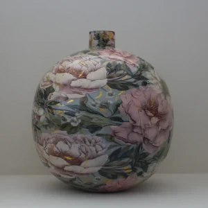 Globe Kuglevase m/ blomsterdeko h=49cm rosa