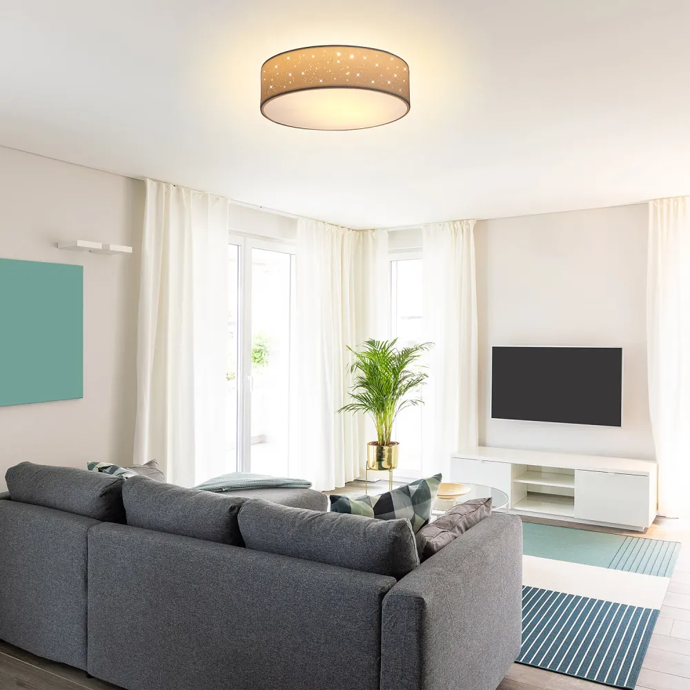Loftslampe hvidt stof Ø30cm stjernehimmel