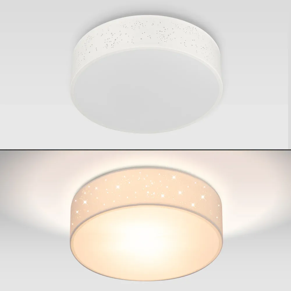 Loftslampe hvidt stof Ø30cm stjernehimmel