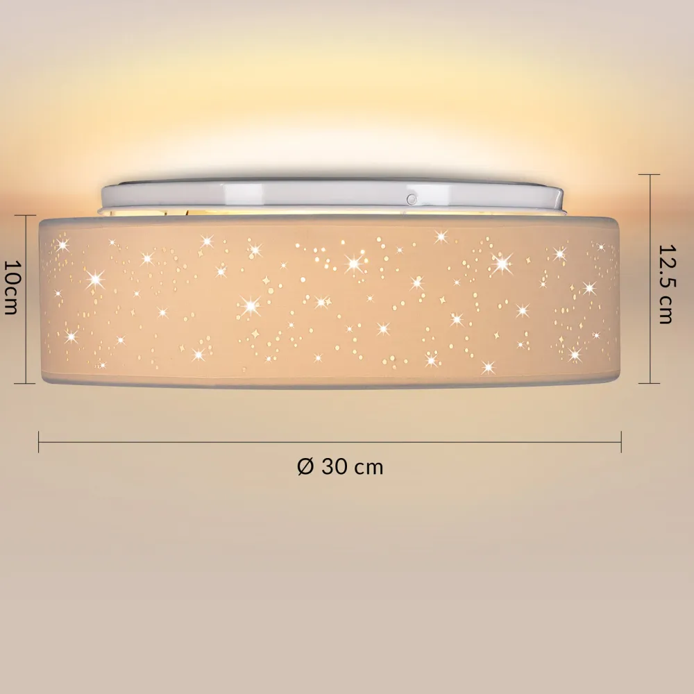 Loftslampe hvidt stof Ø30cm stjernehimmel