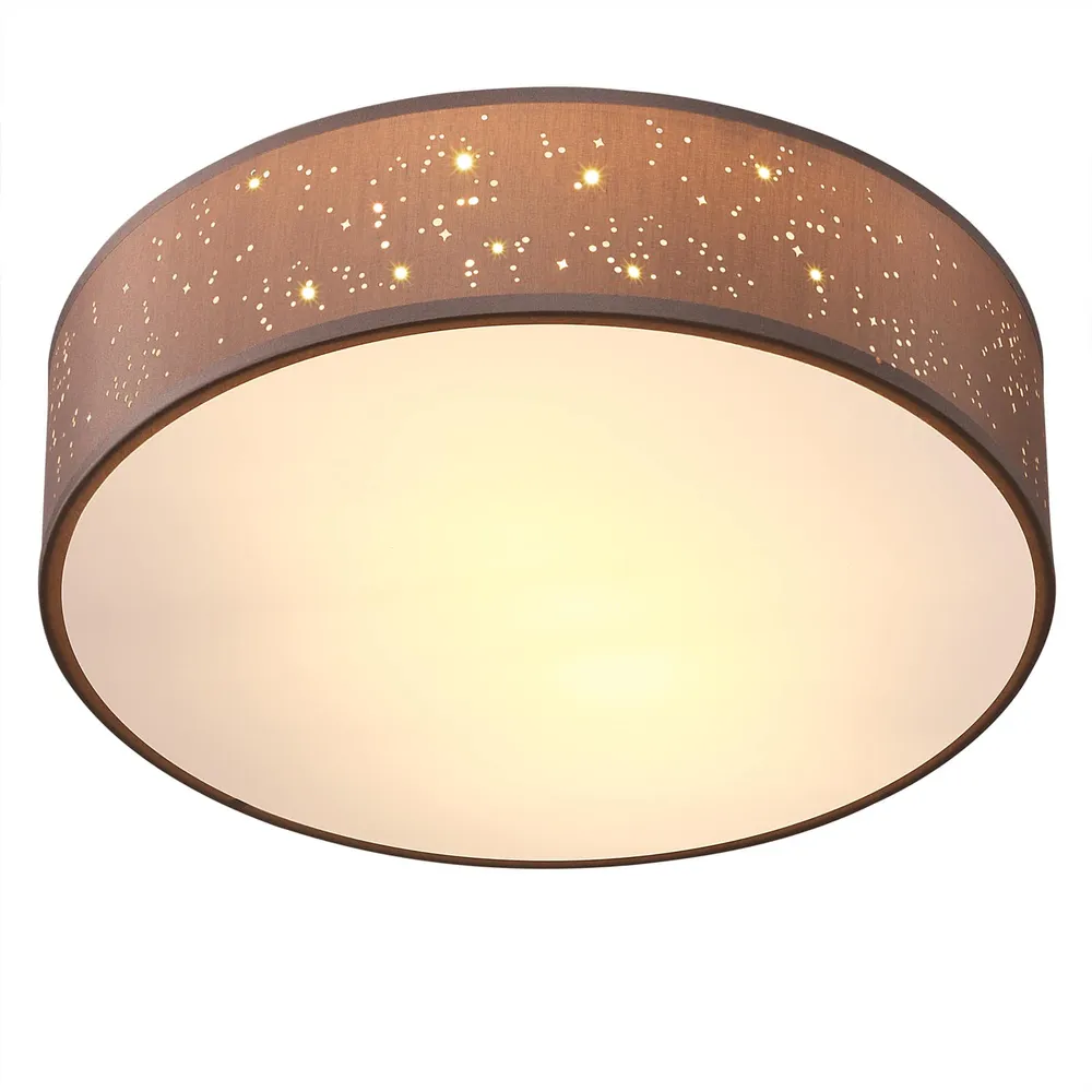 Loftslampe taupe stof Ø30 cm, stjernehimmel