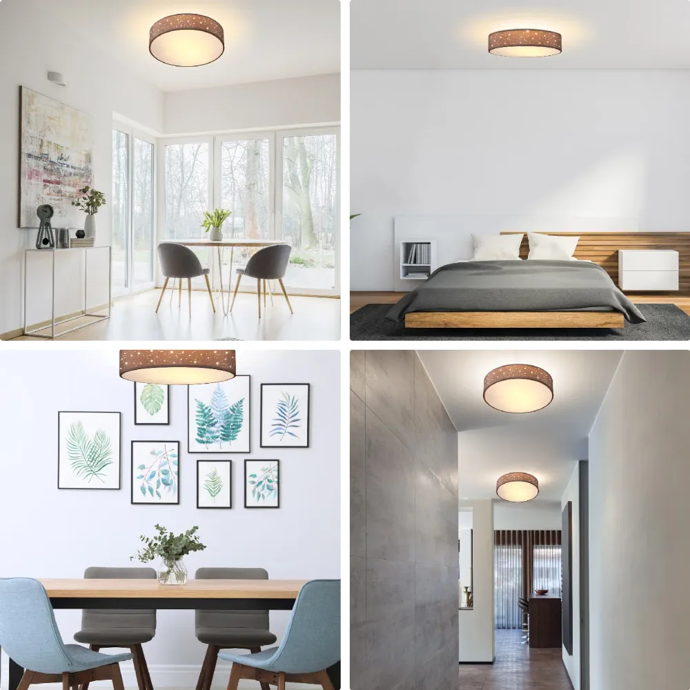 Loftslampe taupe stof Ø30 cm, stjernehimmel