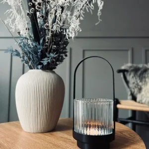 Lysestage / lanterne til fyrfad m. hank - Klar glas