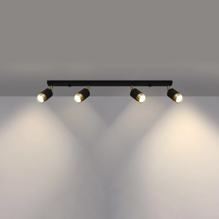 Warm White Loftslampe NERO 4 sort/guld