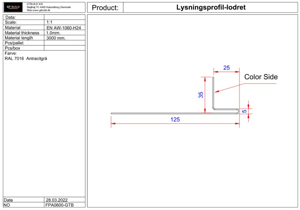 Lysningsprofil - lodret ANTRACIT