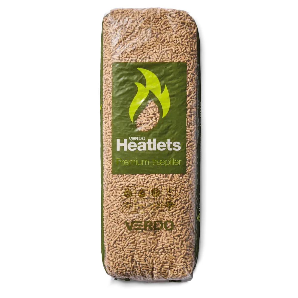 Heatlets Exclusive træpiller 6 mm · 15 kg pr. pose · 900 kg pr. palle