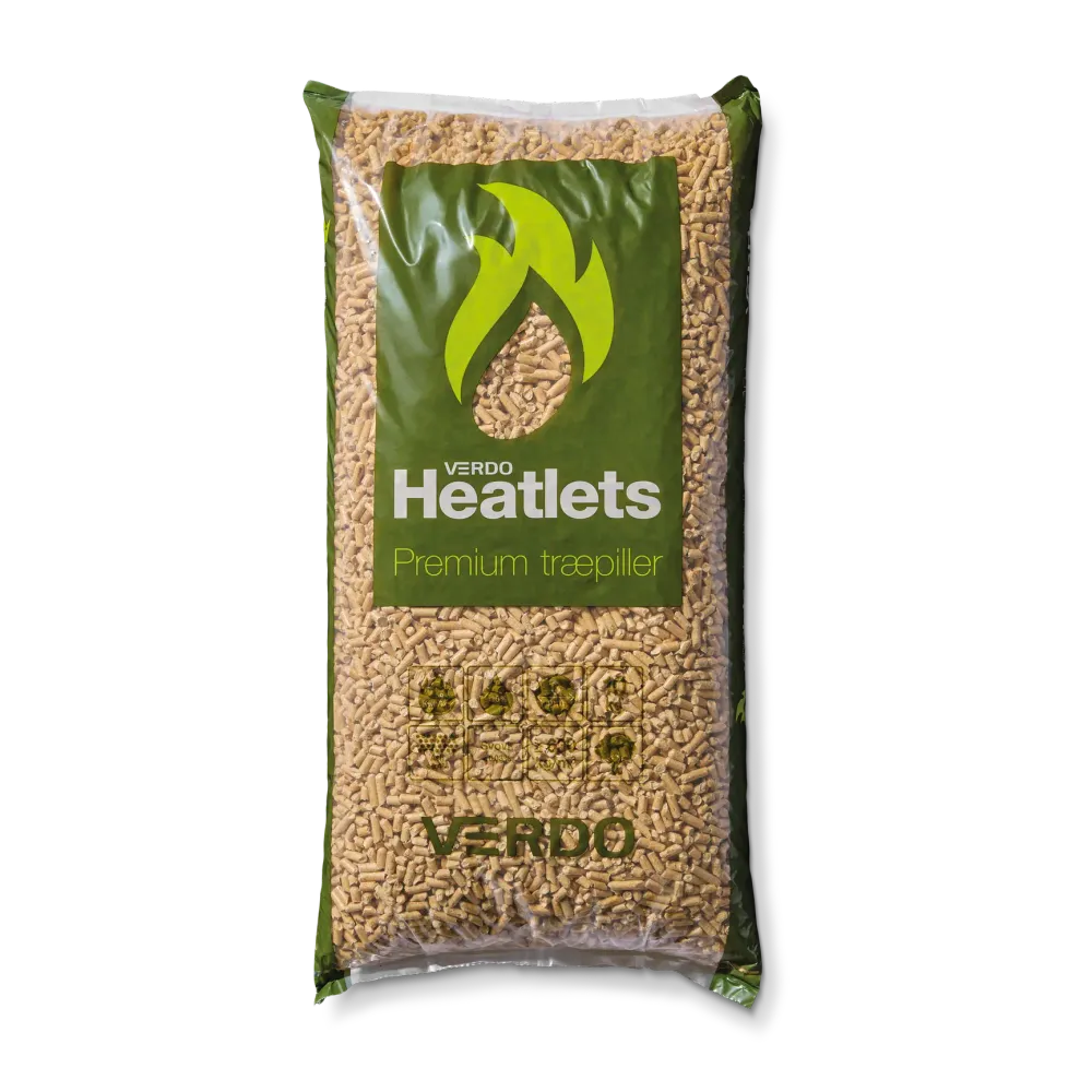 Heatlets Premier træpiller 6 mm · 10 kg pr. pose · 900 kg pr. palle